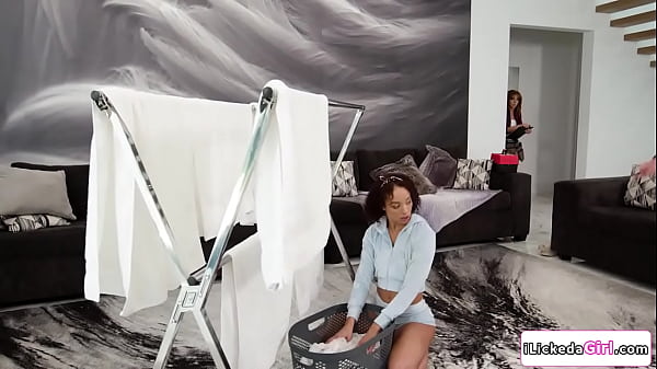 Lesbian delivery crew pussy licking clients ebony wife